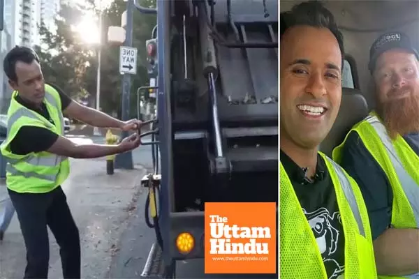 Multi-millionaire Ramaswamy picks up garbage protesting Bidens remarks against Trump supporters