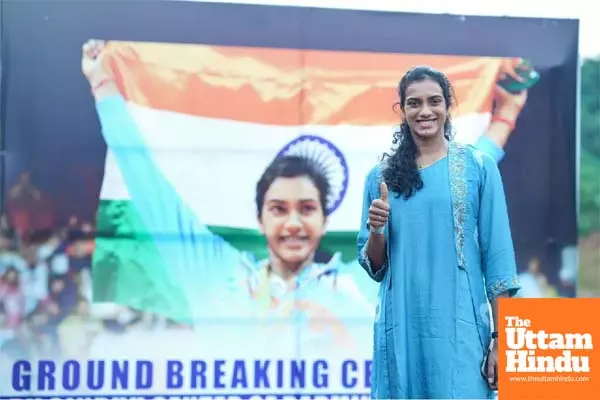 Sindhu performs Bhumi Puja for badminton academy in Vizag