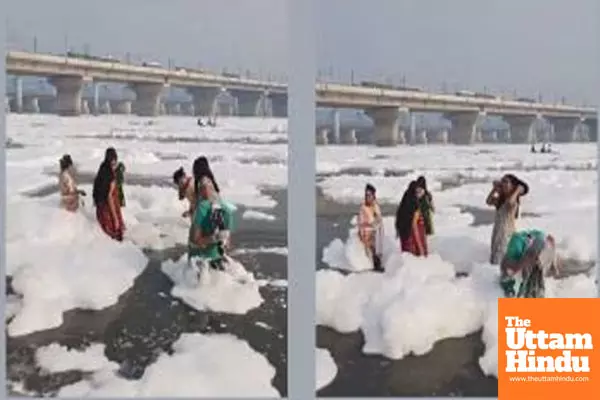 Chath puja rituals take a toxic turn: devotee washes hair with Yamuna’s polluted foam