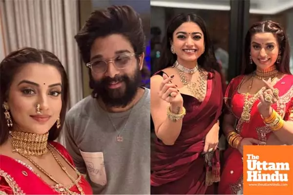 Akshara Singh strikes a pose with ‘fire’ Allu Arjun, ‘beautiful heart’ Rashmika Mandanna