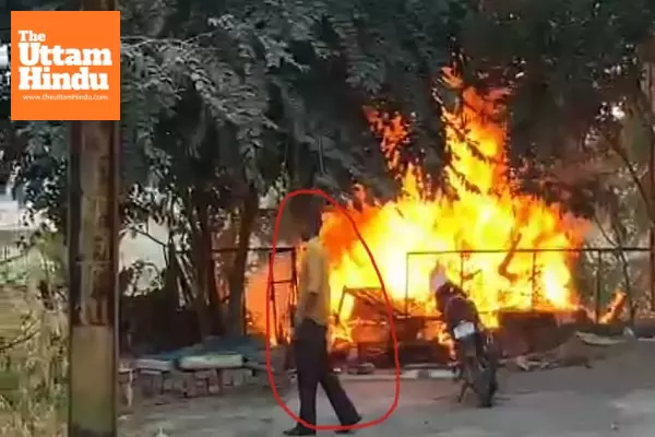 Shocking Video: Man Sets Home on Fire After Fight with wife, Smokes Cigarette Calmly