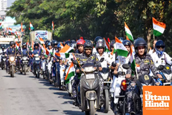 Ranchi: Navy personnel participate in a bike rally to mark Navy Day