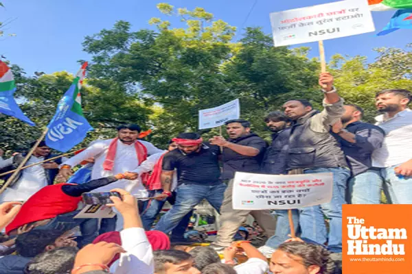 New Delhi: National Students Union of India (NSUI) holds a protest at Jantar Mantar