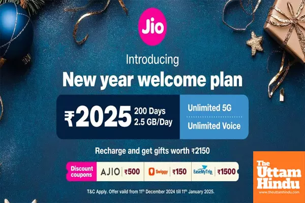 Jio Launches Exclusive New Year Welcome Plan for ₹2025: Unlimited 5G, 500GB Data, Partner Coupons Worth ₹2150