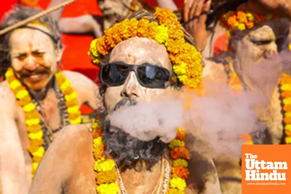 Prayagraj: Naga Sadhus (holy men) take part in a religious procession ahead of the Maha Kumbh Mela 2025