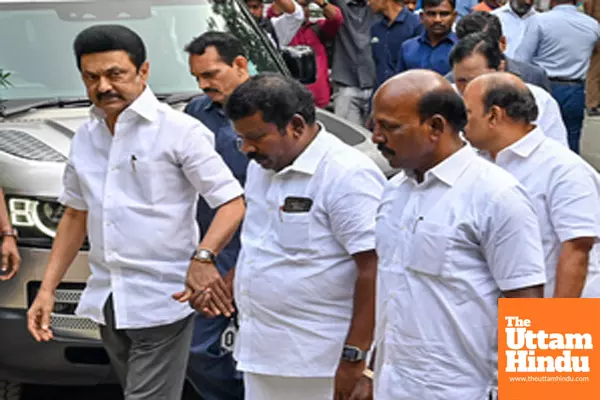 Chennai: CM MK Stalin Arrives To Pay His Last Respects to E.V.K.S. Elangovan