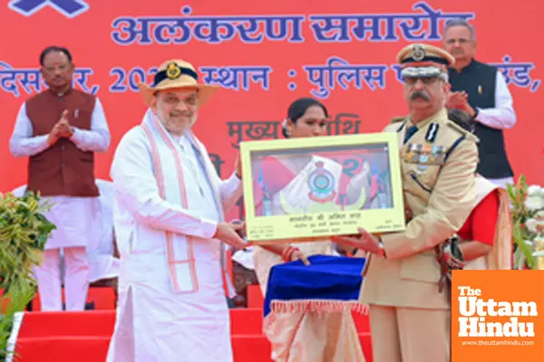 Raipur: Union Home Minister Amit Shah attends a ceremony to honour the Chhattisgarh Police with the ‘President’s Colours Award’