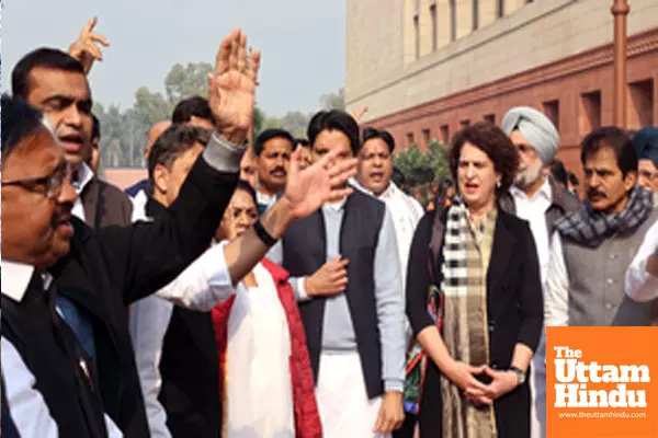 New Delhi: Congress MPs stage a protest at Parliament House