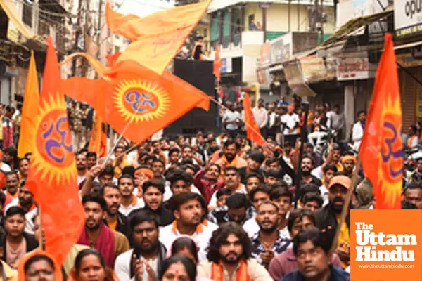 Jabalpur: Bajrang Dal activists during the Shaurya Yatra procession