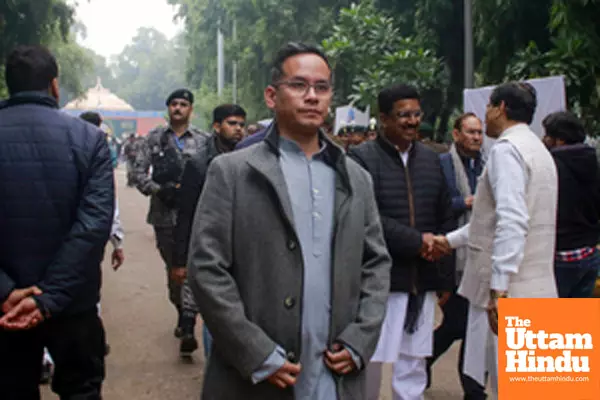 New Delhi: Congress MP Gaurav Gogoi arrives at Nigambodh Ghat to attend the state funeral of former PM Manmohan Singh