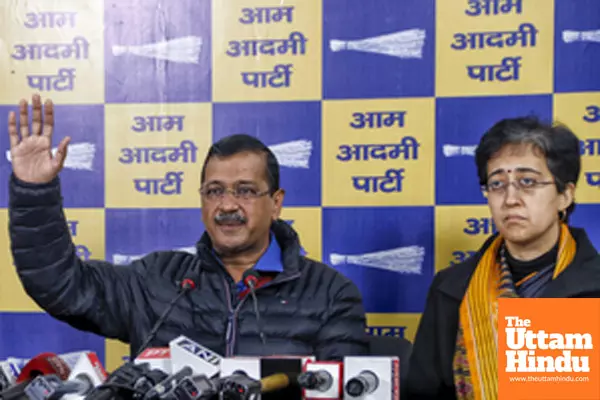 New Delhi: AAP National Convener Arvind Kejriwal and Delhi Chief Minister Atishi address a press conference