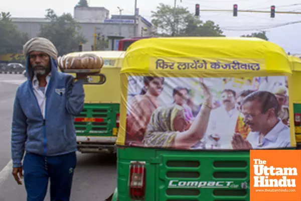 New Delhi: A poster reading Fir Layenge Kejriwal displayed at the back of an autorickshaw ahead of the upcoming Delhi Assembly polls 2025