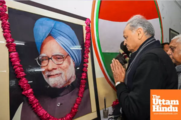 Jaipur: Former Rajasthan CM Ashok Gahlot attends the condolence meeting for late former Prime Minister Manmohan Singh