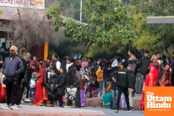 New Delhi: People stand in a queue outside Central Secretariat Metro Station