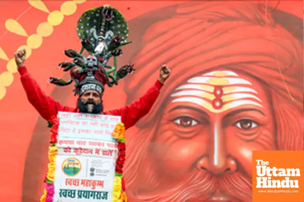 Prayagraj: A social worker gestures during the religious procession