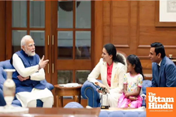 New Delhi: Indian chess grandmaster Koneru Humpy, along with her family, meets Prime Minister Narendra Modi