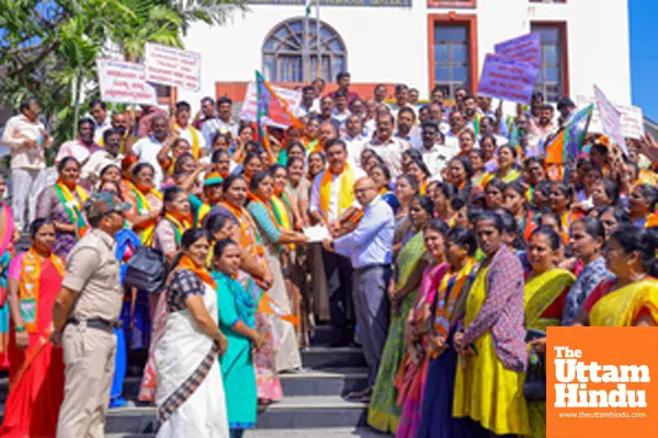 Bengaluru: BJP leaders and workers hold protest march, demanding resignation of state Minister Priyank Kharge over contractor Sachin Panchal’s suicide case