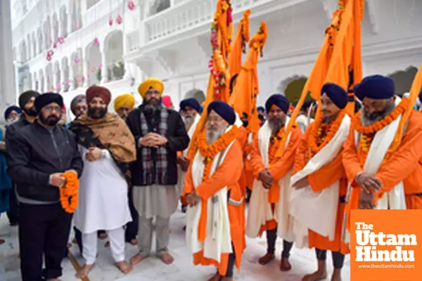 Patna: Devotees participate in a religious procession taken out ahead of Guru Gobind Singhs birth anniversary