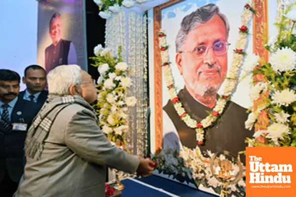 Patna: Bihar Chief Minister Nitish Kumar pays tribute to former Deputy Chief Minister of Bihar, late Sushil Kumar Modi,