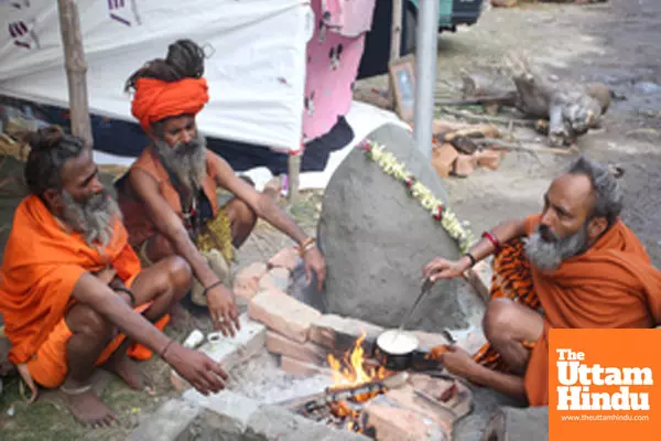 Kolkata: Sadhus gather at the Babughat transit camp ahead of the Ganga Sagar Mela