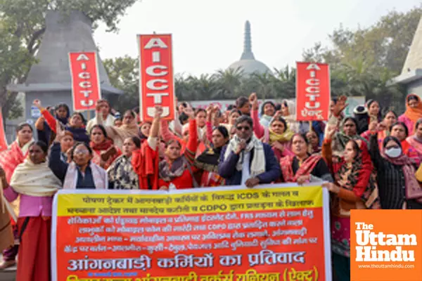 Patna: Anganwadi workers stage a protest demanding higher wages and permanent employment