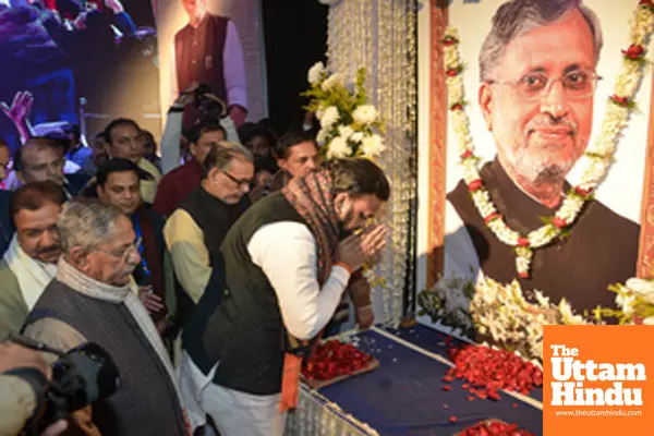 Patna: Bihar Deputy CM Samrat Choudhary pays tribute to Sushil Kumar Modi on his birth anniversary