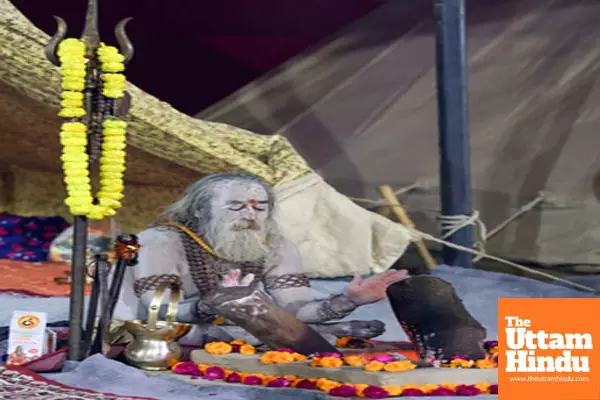 Prayagraj: A sadhu worships at his place at Panchayati Shree Niranjani Akhada Chaavni