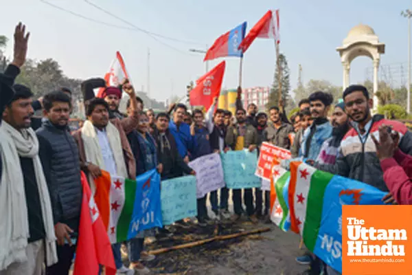 Patna: Members of various student organisations stage a protest