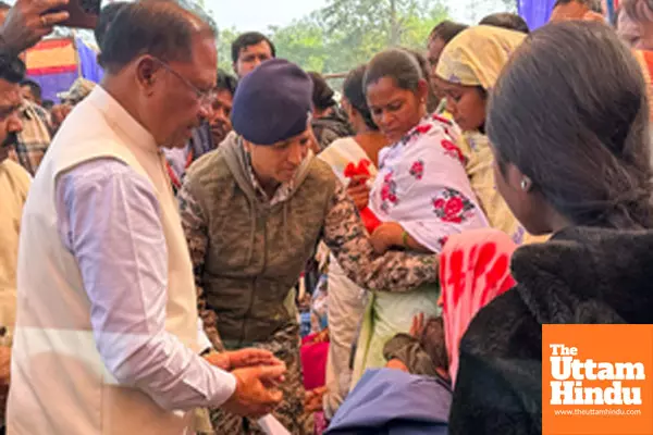 Dantewada: Chhattisgarh Chief Minister Vishnu Deo Sai pays condolence to the family members of a DRG jawan