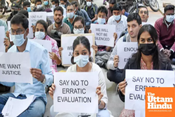 Bengaluru: Students from Rajiv Gandhi Medical College protest against the management for negligence in evaluating their exam papers