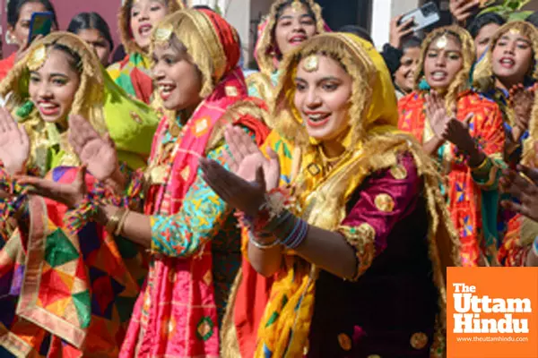 Amritsar: School girls perform the Punjabi folk dance Giddha ahead of the upcoming Lohri festival