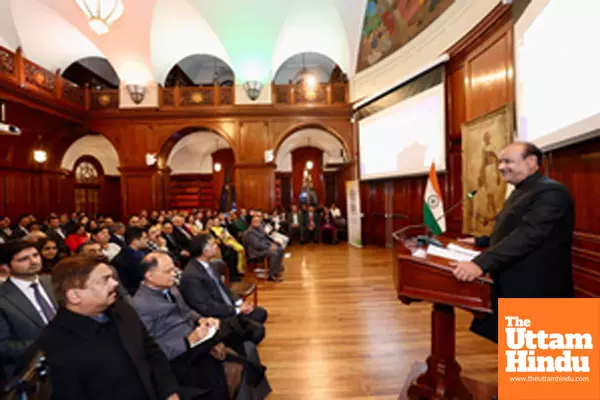 London: Lok Sabha Speaker Om Birla interacts with members of the Indian diaspora