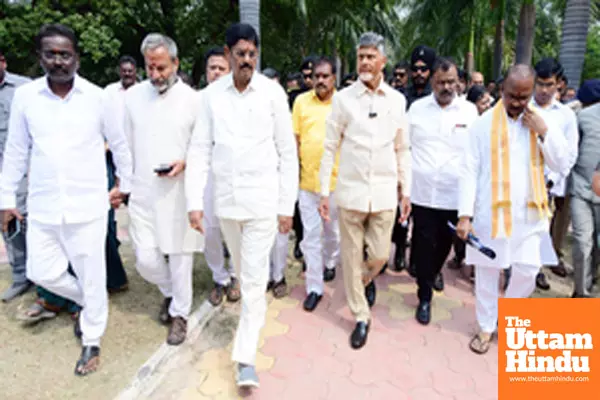 Tirupati: Andhra Pradesh Chief Minister N. Chandrababu Naidu inspects the Tirupati stampede site