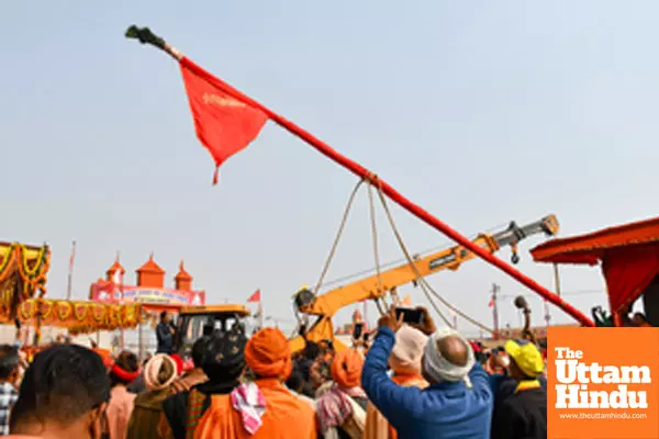 Prayagraj: Sadhus (holy men) during the Dharam Dhwaja (religious flag) ceremony