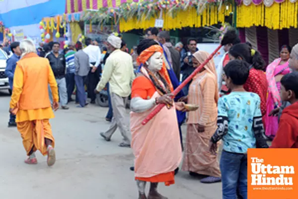 Kolkata: Sadhus and devotees gather at Babughat Transit Camp ahead of the Ganga Sagar Mela