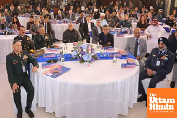 New Delhi: Union Minister for Defence, Rajnath Singh attends the Aero India 2025 Ambassadors’ Round-Table