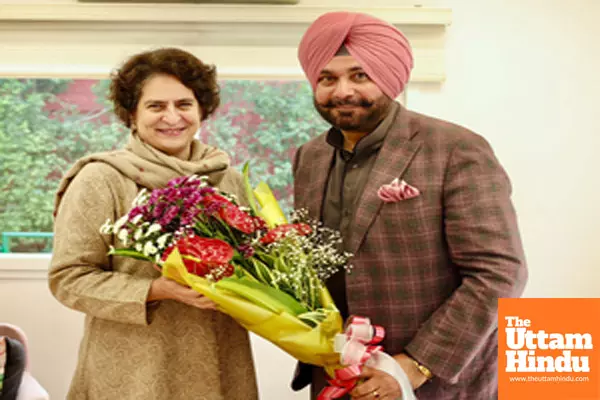 New Delhi: Former Member of Rajya Sabha Navjot Singh Sidhu meets Congress MP Priyanka Gandhi Vadra