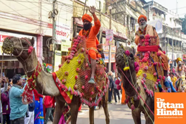 Prayagraj: Sadhus (holy men) from the Anand Akhara participate in Chavni Pravesh religious procession