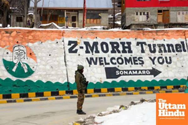 Ganderbal: Security personnel stand guard near the Z-Morh tunnel