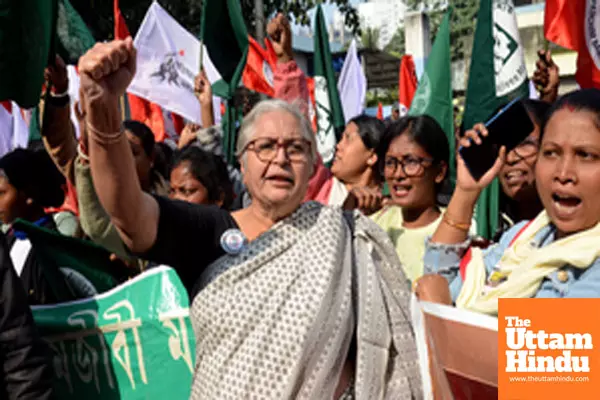 Kolkata: Members of various social organisations, led by social worker and veteran trade union activist Anuradha Talwar, protest against the West Bengal BJP state committee