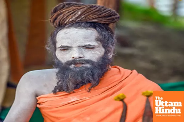 Prayagraj: A Sadhu (Holy Man) at his camp on the banks of the Sangam