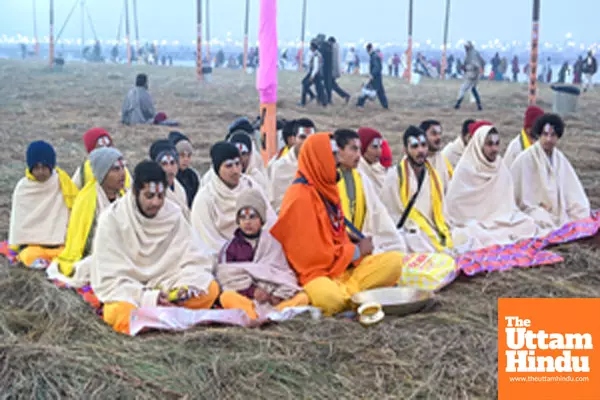 Prayagraj: Sadhus (Holy Men) at their camp on the banks of the Sangam