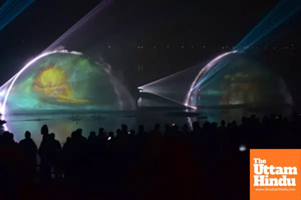 Prayagraj: A spectacular laser show mesmerises the crowd at the banks of the Sangam ahead of the Maha Kumbh 2025