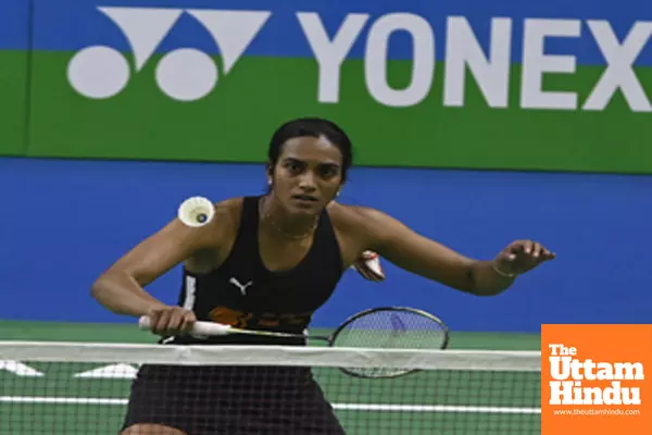 New Delhi: India’s P.V. Sindhu in action against Sung Shuo Yun of Chinese Taipei during the Sunrise India Open 2025