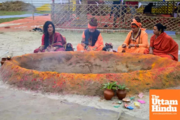 Prayagraj: Members of the Kinnar Akhada performs ritual at the Triveni Sangam,