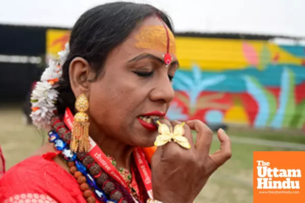 Prayagraj: A member of the Kinnar Akhada performs ritual