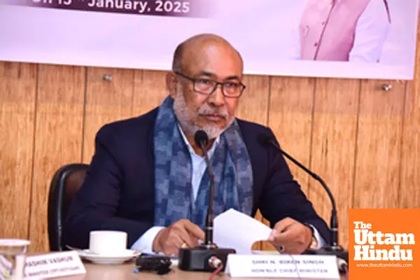 Imphal: Manipur Chief Minister N. Biren Singh speaks during the inauguration of Alliance Air flight service