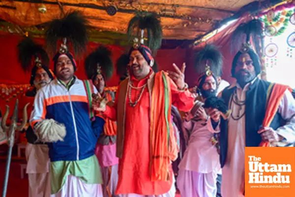 Prayagraj: Jangham Sadhus perform rituals in their camp at the Triveni Sangam