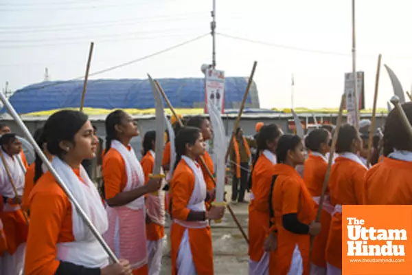 Prayagraj: Young women in traditional attire participate in a ceremonial procession during the Maha Kumbh Mela 2025