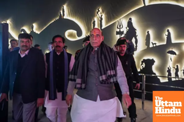 Prayagraj: Defence Minister Rajnath Singh and BJP Rajya Sabha MP Sudhanshu Trivedi visit the Digital Mahakumbh Experience Centre